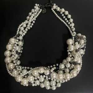 WHBM  Silver/ Rhinestone Pearl Necklace